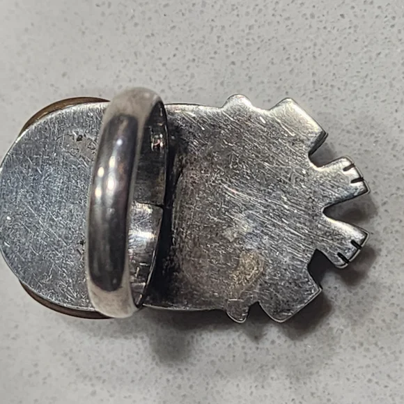 Taxco Blue Lapis Face Ring Sz 7.5 950 Silver Mixed Metal Accents Handmade Artist - Picture 5 of 12